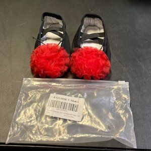 Lonsoen Girl's Black/Red Flower Ballet Shoes EU 23 US 7 NIB
